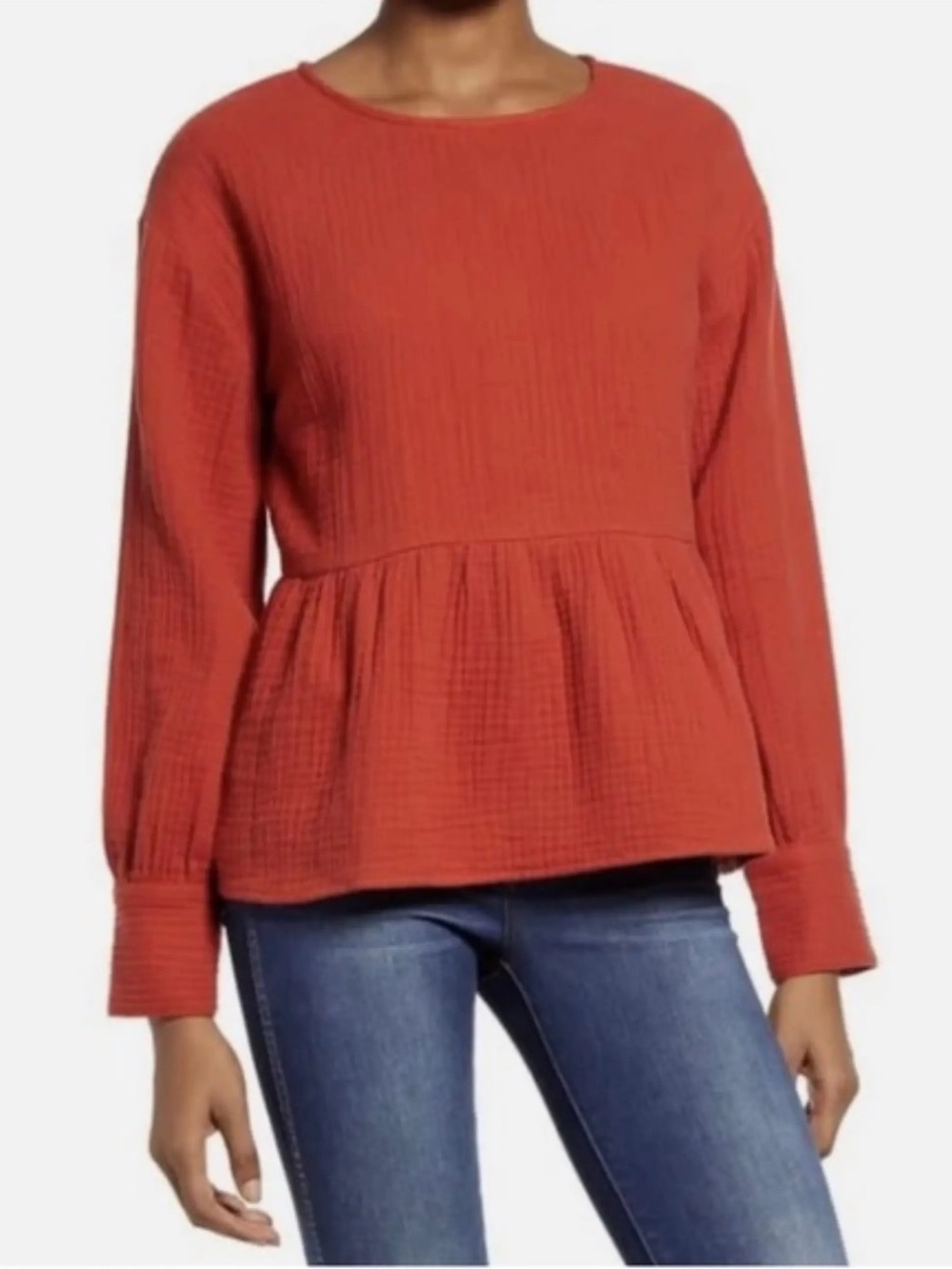 Madewell Lightspun Button-Back Peplum Top